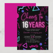Modern Neon Proost op 16 Jaar 16e Verjaardagsfeest Kaart (Voorkant / Achterkant)