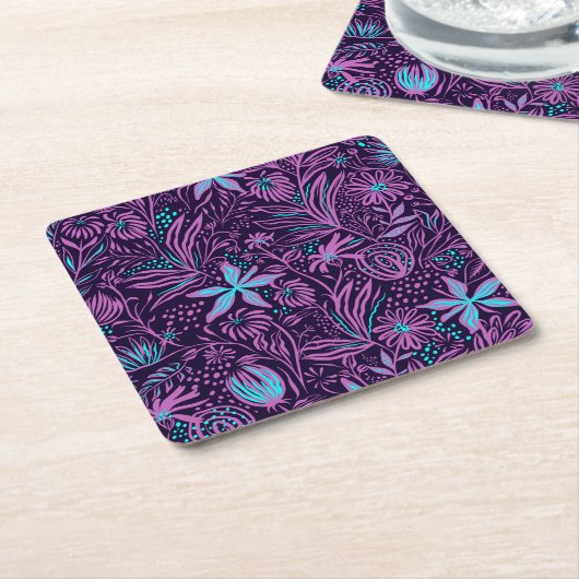 Modern Neon Purple Floral Pattern Kartonnen Onderzetters (Schuin)
