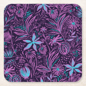 Modern Neon Purple Floral Pattern Kartonnen Onderzetters (Voorkant)