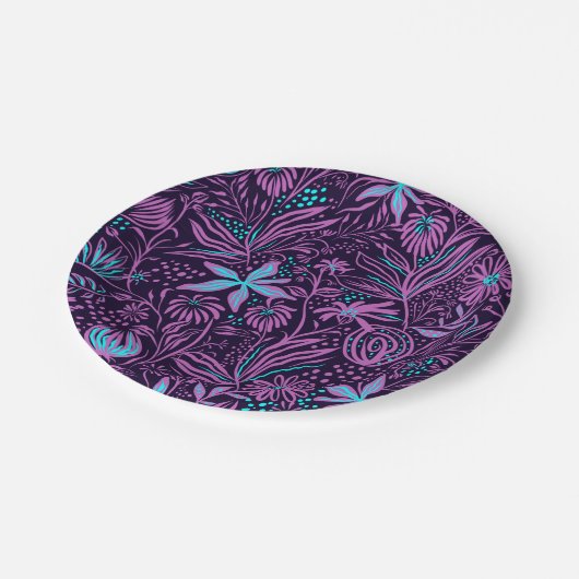 Modern Neon Purple Floral Pattern Papieren Bordje (Gekanteld)