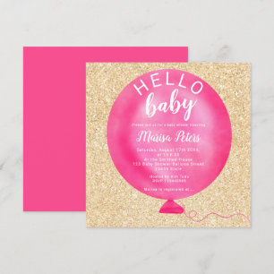 Modern neon roze ballon gouden glitter baby shower kaart