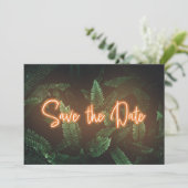 Modern Neon Tropical Greenery Save the Date (Staand voorkant)