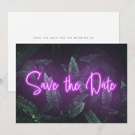 Modern Neon Tropical Greenery Save the Date (Voorkant / Achterkant)
