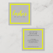 Modern Neon Yellow Beauty Lashes Aesthetician Squa Vierkante Visitekaartje (Voorkant / Achterkant)