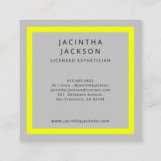 Modern Neon Yellow Beauty Lashes Aesthetician Squa Vierkante Visitekaartje (Achterkant)