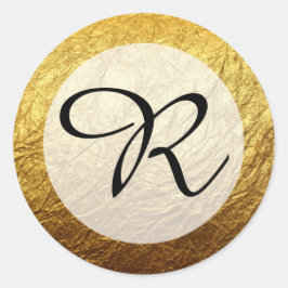 Modern nep goud folie monogram ronde sticker