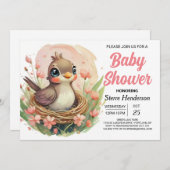 Modern Nest Whimsical Bird Baby shower Kaart (Voorkant / Achterkant)