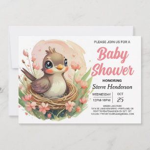 Modern Nest Whimsical Bird Baby shower Kaart