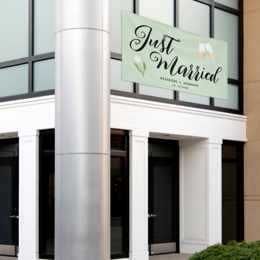 Modern net getrouwd bruiloft receptie auto spandoek (Buitenkant Gebouw)