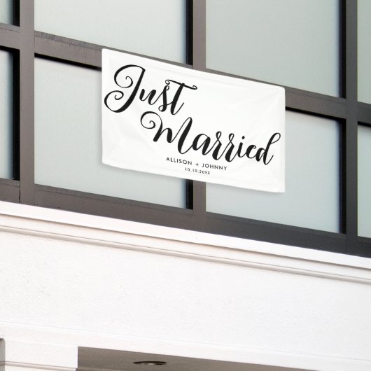 Modern net getrouwd bruiloft receptie eenvoudig spandoek (Buitenkant Gebouw)