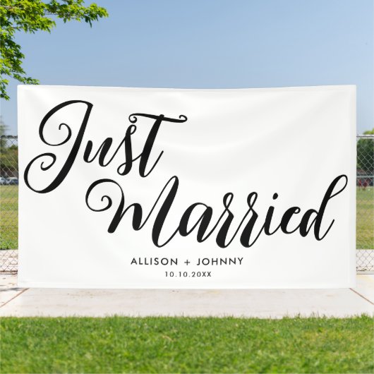 Modern net getrouwd bruiloft receptie eenvoudig spandoek (Buitenkant)