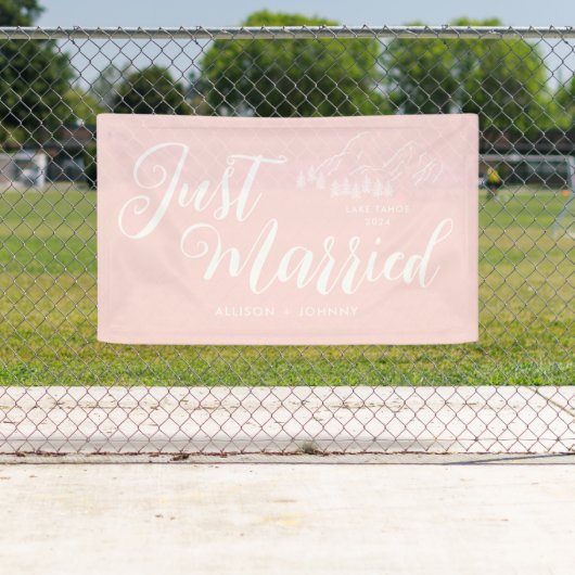 Modern net getrouwd bruiloft receptie roze auto spandoek (Insitu)