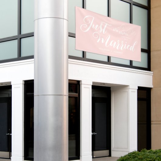 Modern net getrouwd bruiloft receptie roze auto spandoek (Buitenkant Gebouw)