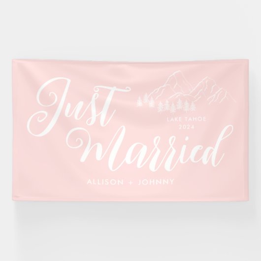 Modern net getrouwd bruiloft receptie roze auto spandoek (Horizontaal)