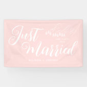 Modern net getrouwd bruiloft receptie roze auto spandoek (Horizontaal)