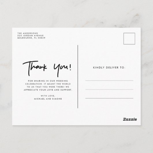 Modern net getrouwd foto bruiloft dank u briefkaart (Achterkant)