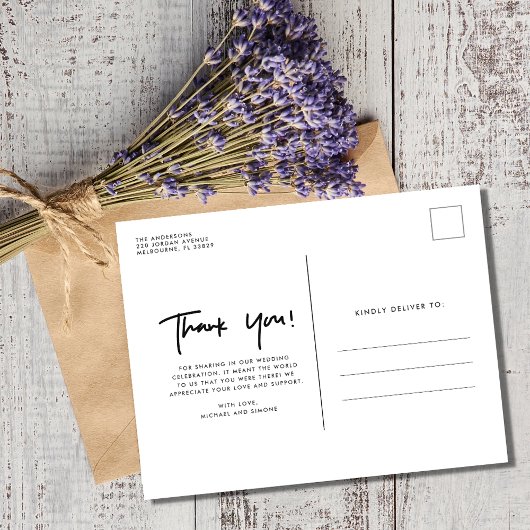 Modern net getrouwd foto bruiloft dank u briefkaart