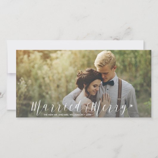 Modern Net getrouwd Merry Pas getrouwd Vakantie Fo Feestdagenkaart (Voorkant)