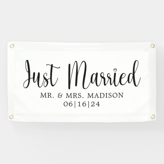 Modern net getrouwd met hart auto spandoek (Horizontaal)