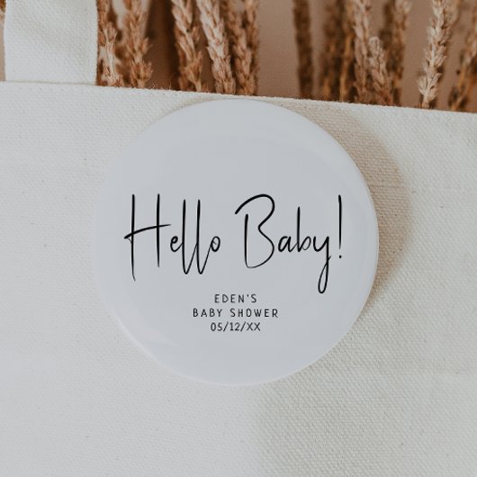Modern neutraal Baby shower Hallo Baby Ronde Button 5,7 Cm