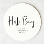 Modern neutraal Baby shower Hallo Baby Ronde Kartonnen Onderzetter<br><div class="desc">Baby shower hallo Vier uw kleintje met ons eenvoudige, moderne, neutrale onderzetter van baby rond papier, met een minimalistisch zwart-wit ontwerp dat modern en is. Met zijn strakke, boho-geïnspireerde esthetiek is de hedendaagse, genderneutrale sfeer ideaal voor het verwelkomen van een babyjongen of meisje in elk seizoen - of het nu...</div>