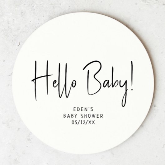 Modern neutraal Baby shower Hallo Baby Ronde Kartonnen Onderzetter