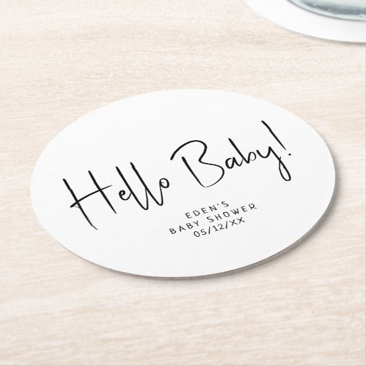 Modern neutraal Baby shower Hallo Baby Ronde Kartonnen Onderzetter (Gebogen)
