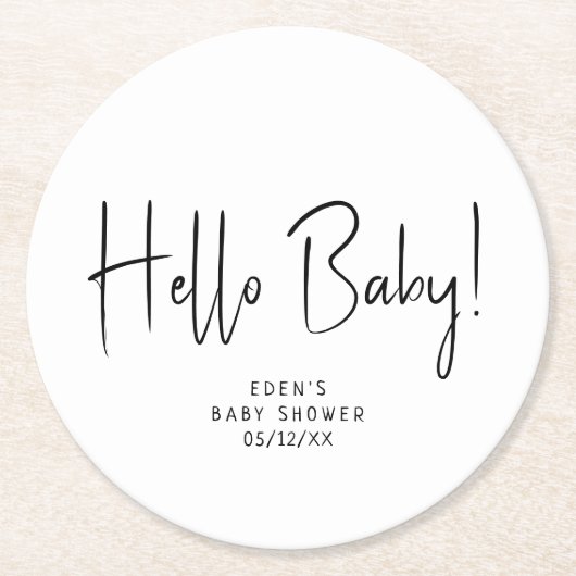 Modern neutraal Baby shower Hallo Baby Ronde Kartonnen Onderzetter (Voorkant)