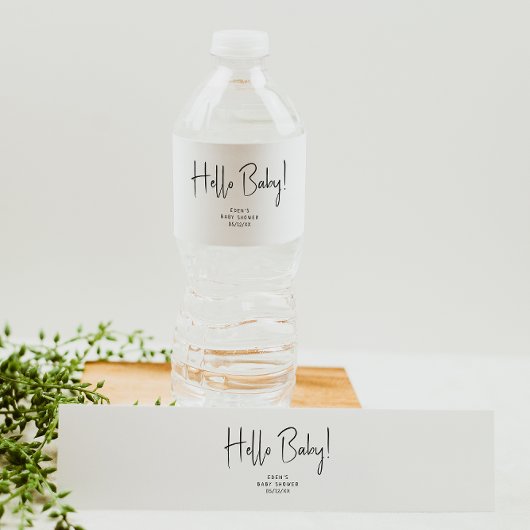Modern neutraal Baby shower Hallo Baby Waterfles Etiket