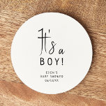 Modern neutraal Baby shower Het is een jongen Ronde Kartonnen Onderzetter<br><div class="desc">Vier je kleintje met ons eenvoudige baby shower, het is een rond onderzetter met een minimalistisch zwart-wit design dat modern en is. Met zijn strakke, boho-geïnspireerde esthetiek is de hedendaagse, genderneutrale sfeer ideaal voor het verwelkomen van een babyjongen of meisje in elk seizoen - of het nu herfst, winter, lente...</div>