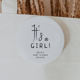 Modern neutraal Baby shower Het is een meisje Ronde Button 5,7 Cm