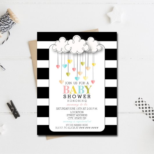 Modern Neutraal Baby shower Zwart + Wit Wolken Kaart