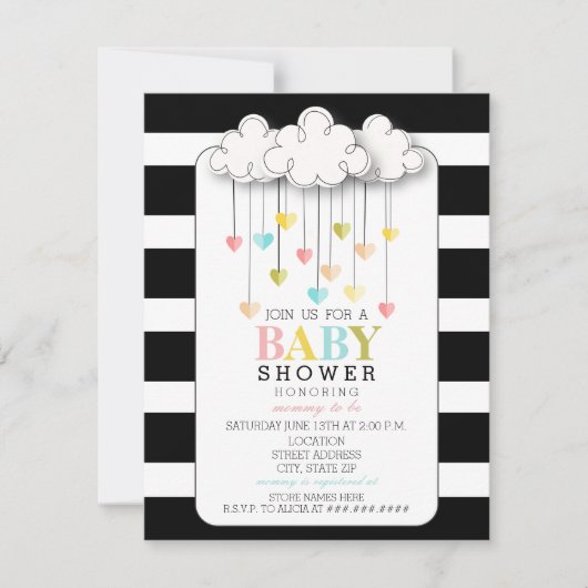 Modern Neutraal Baby shower Zwart + Wit Wolken Kaart (Voorkant)