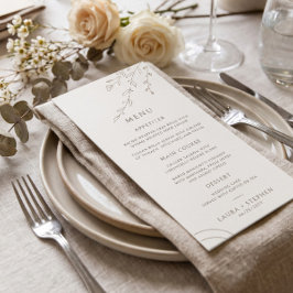 Modern Neutraal Beige Botanisch Trouwmenu Menu