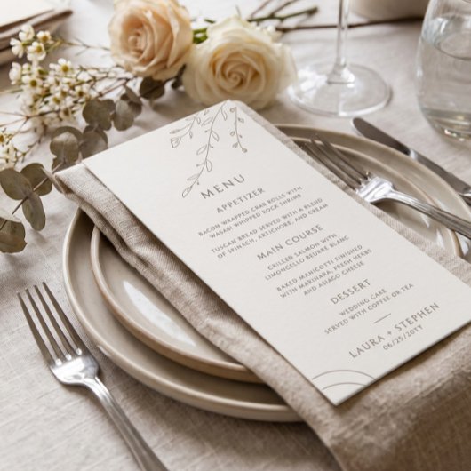 Modern Neutraal Beige Botanisch Trouwmenu Menu