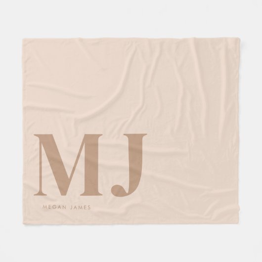 Modern Neutraal Beige Custom Monogram Fleece Deken (Voorkant (Horizontaal))