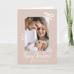 Modern Neutraal Doodle Familie Foto Prettig Kerstf Feestdagen Kaart