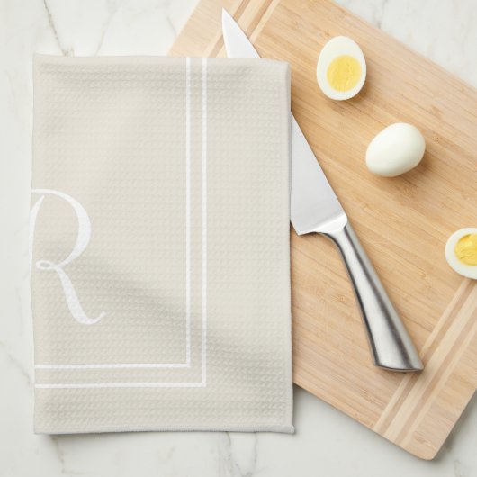 Modern Neutraal Gestreept Monogram Gepersonaliseer Theedoek (Quarter Fold)