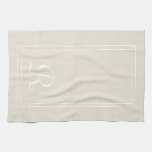 Modern Neutraal Gestreept Monogram Gepersonaliseer Theedoek (Horizontaal)