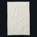 Modern Neutraal Gestreept Monogram Gepersonaliseer Theedoek<br><div class="desc">Moderne Neutrale Gestreepte Monogram Keukenhanddoek</div>