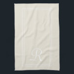 Modern Neutraal Gestreept Monogram Gepersonaliseer Theedoek<br><div class="desc">Moderne Neutrale Gestreepte Monogram Keukenhanddoek</div>