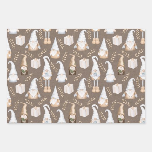 Modern neutraal gnome Pattern Brown Kraft Inpakpapier Vel (Voorkant 3)