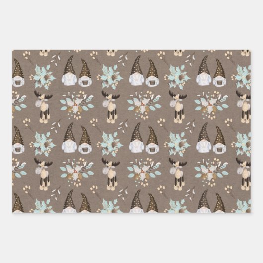 Modern neutraal gnome Pattern Brown Kraft Inpakpapier Vel (Voorkant 2)
