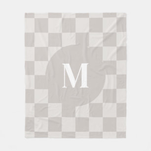 Modern neutraal grijs geruit monogram fleece deken