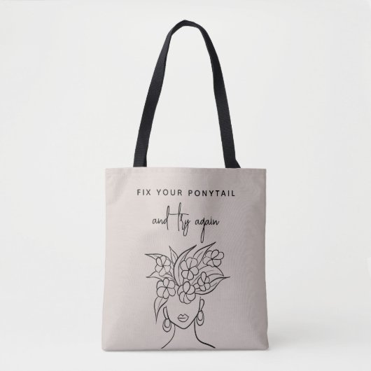 Modern Neutraal Probeer opnieuw Vrouw met Bloemen Tote Bag (Voorkant)