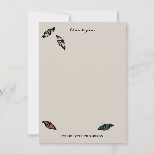 Modern neutraal vlinders tuin patroon bedankkaart