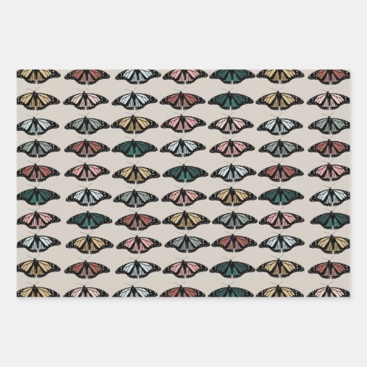 Modern neutraal vlinders tuin patroon inpakpapier vel (Voorkant 3)