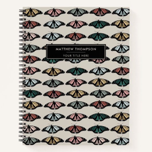 Modern neutraal vlinders tuin patroon notitieboek (Voorkant)