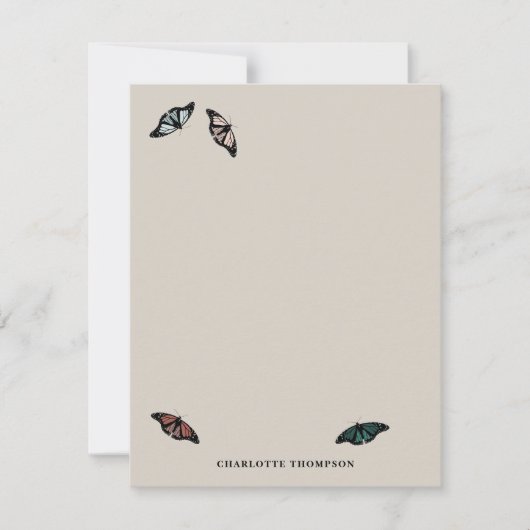 Modern neutraal vlinders tuin patroon notitiekaartje (Voorkant)