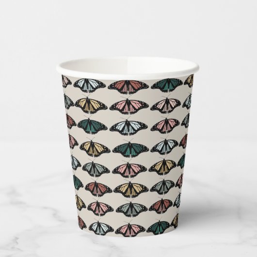Modern neutraal vlinders tuin patroon papieren bekers (Links)